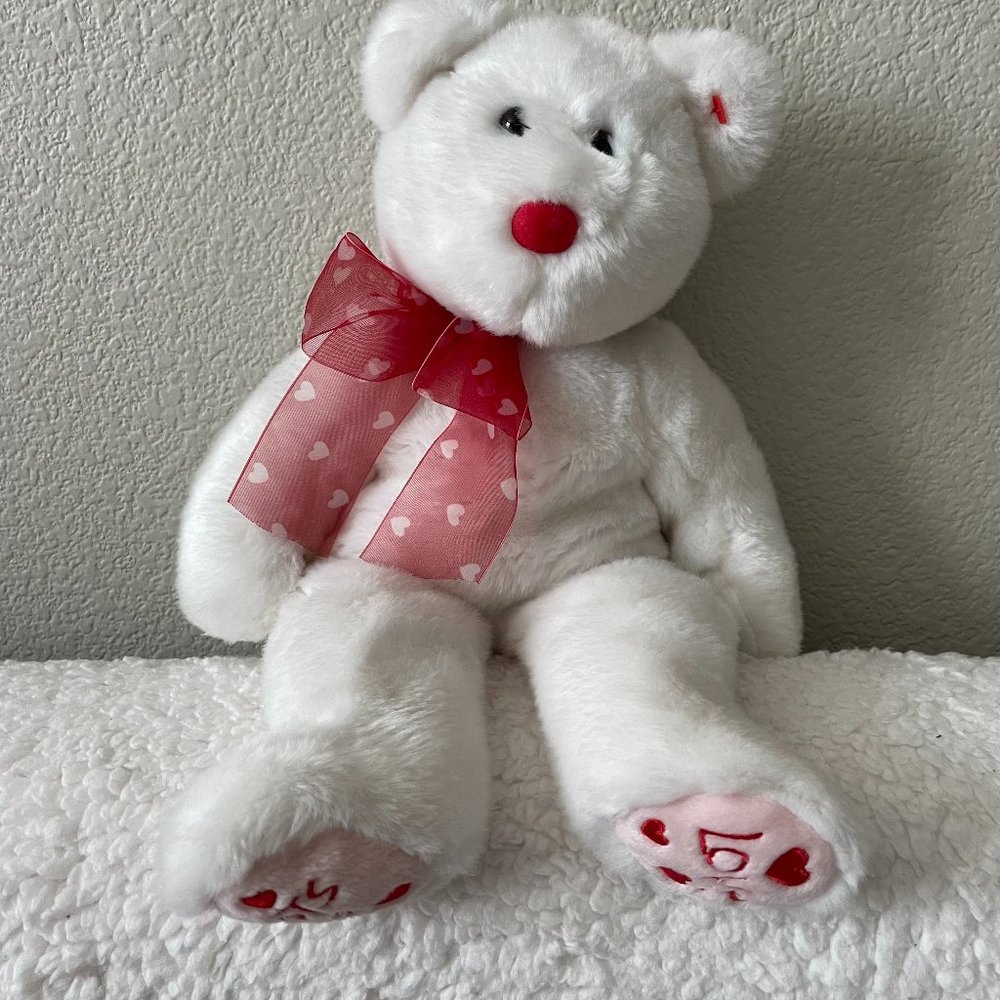 2004 The Beannie Buddies Ty Valentines White Plush Bear 13.5”